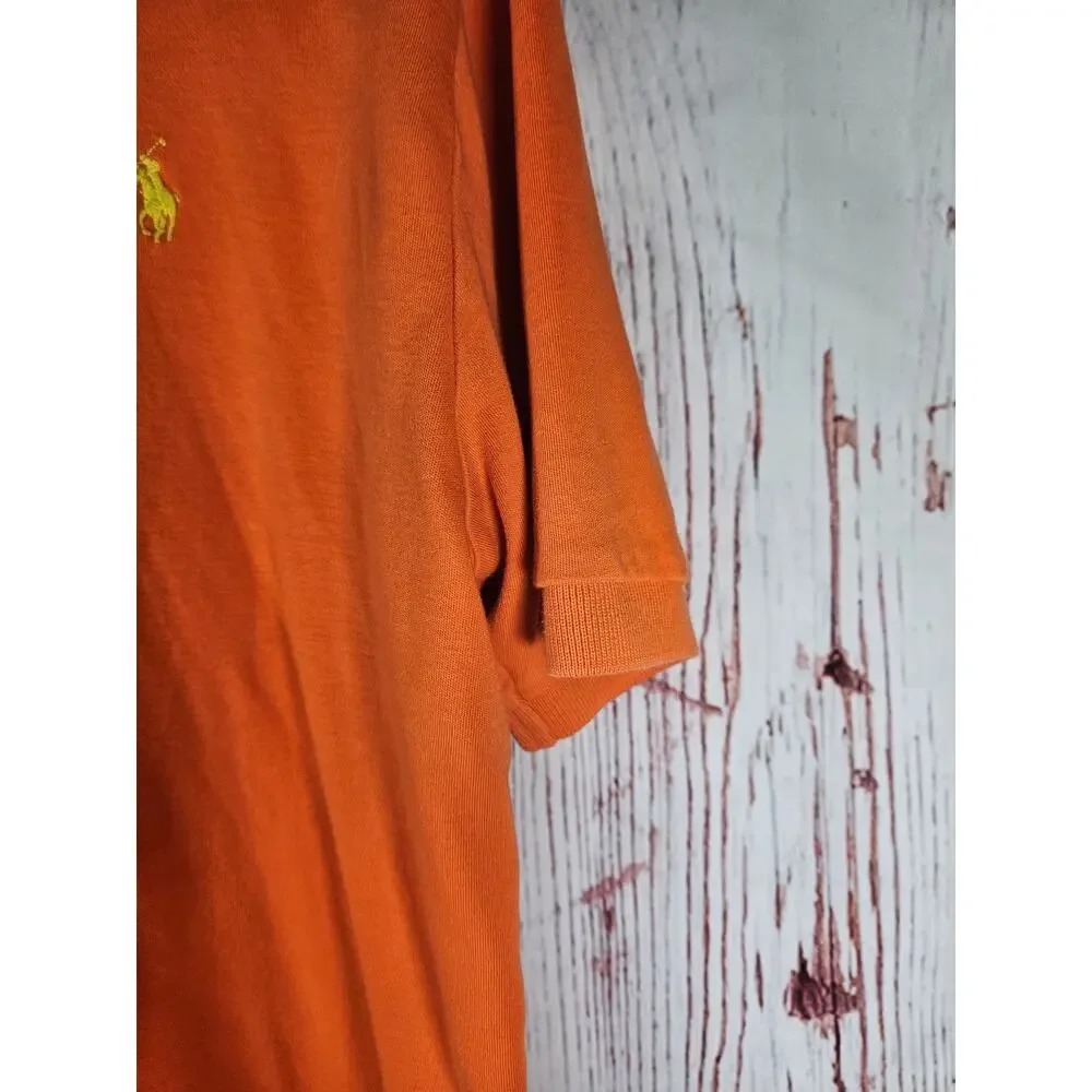 Ralph Lauren Polo Mens Shirt Orange Short‎ Sleeve Yellow Logo Sz Medium